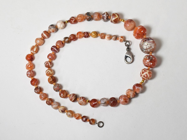 2210】古代インダスエッチドカーネリアン幾何学紋様Mixビーズ