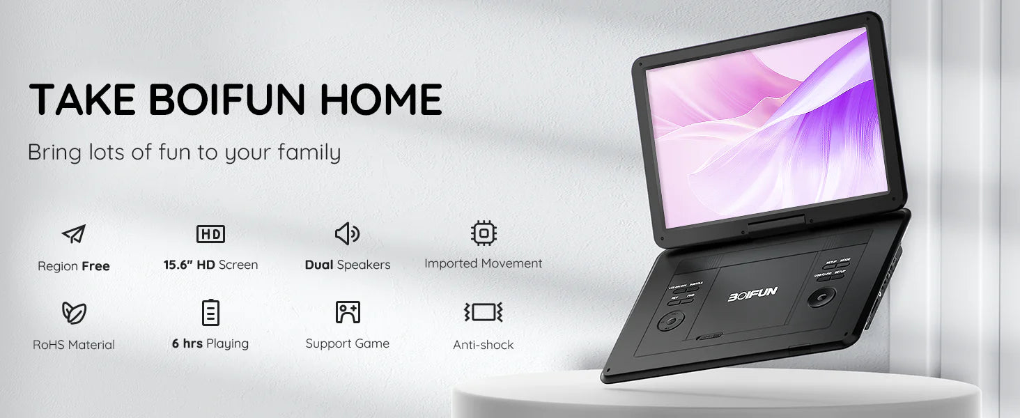 Boifun Portable DVD Player With 15.6-inch HD Rotating Screen