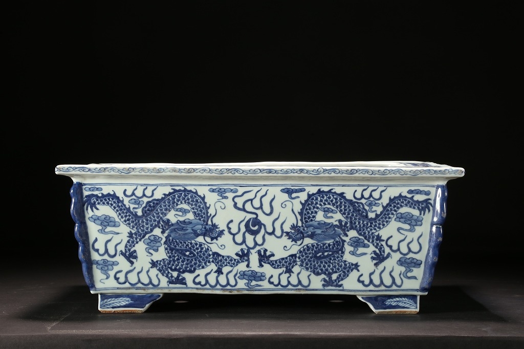 中国美術 古玩 青華染付 花鳥蝶々茶入 茶葉罐煎茶道具 木箱付き