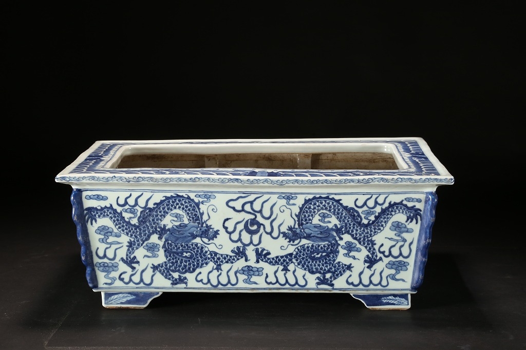 古文房具 本物和田白玉 原石 手彫 清代 双龍出郭 筆洗 筆添 墨池 水鉢 激安