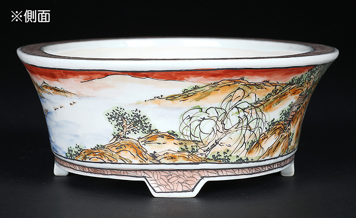 月之輪正泉五彩湖畔山水図楕円鉢 | 盆栽、盆栽書籍、盆栽鉢の通販