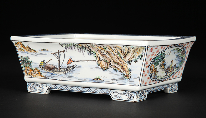 月之輪正泉五彩舟山水図長方鉢 | 盆栽、盆栽書籍、盆栽鉢の通販│近代出版