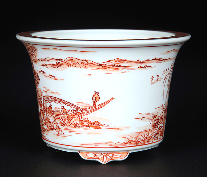 002.【 陶 翠 】春秋 /長方鉢/ミニ盆栽鉢/木箱付き 002.【 陶 翠