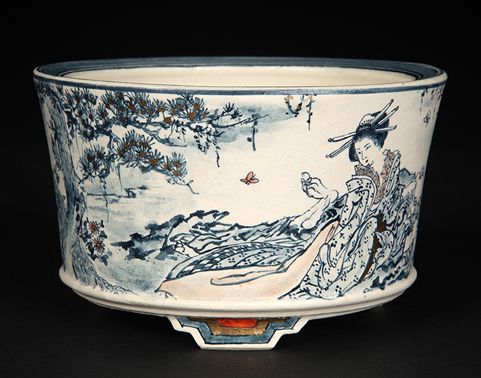 四角向付 5客 草花文様 染付 色絵付 明治 大正 蔵出し