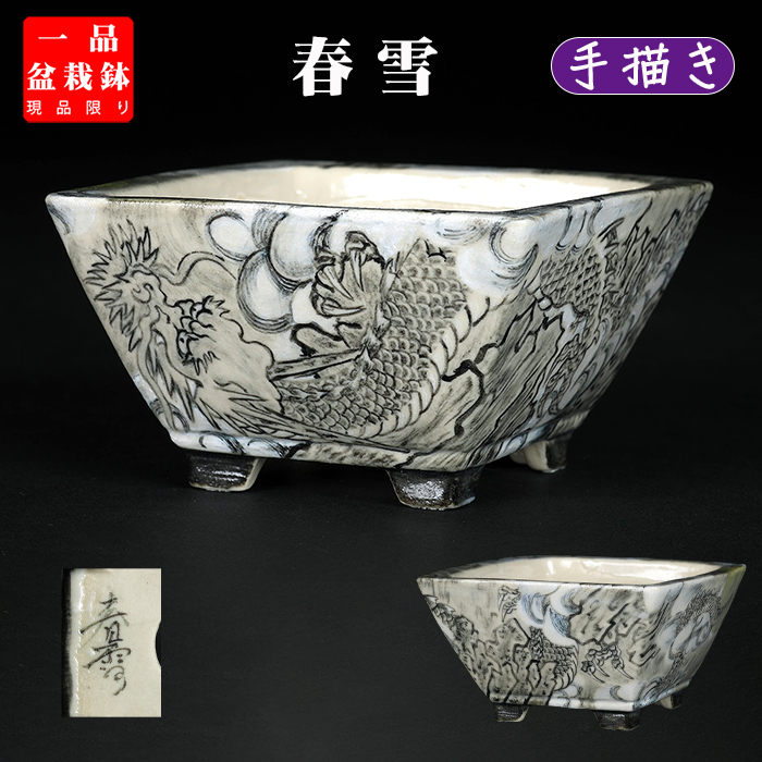 大明萬暦年製絵鉢長方龍の絵付け