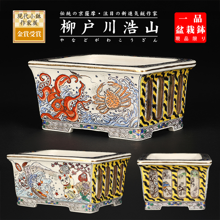 盆栽鉢 丸鉢 桑津香石 植木鉢 山野草 絵鉢 盆栽鉢 桑津香石 山野草