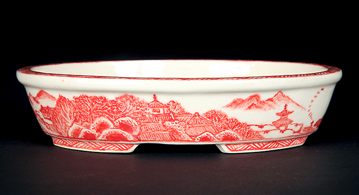 紀伊赤絵山水図楕円鉢 | 盆栽、盆栽書籍、盆栽鉢の通販│近代出版