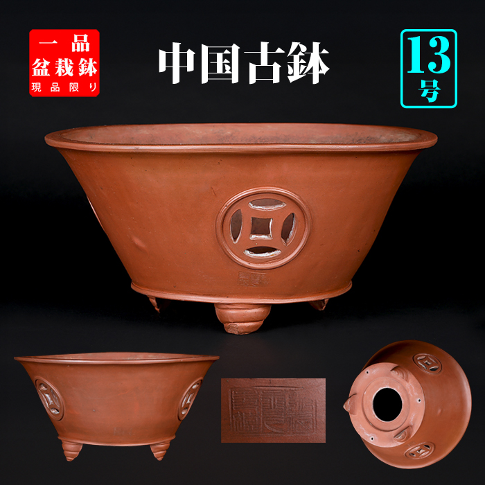 中国古鉢 紫泥 外縁六角鉢 龍紋 龍 支那鉢 中国 中国鉢