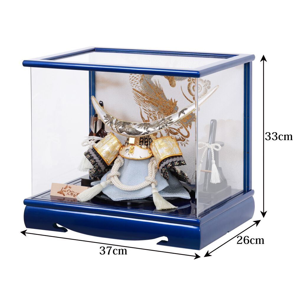 五月人形】兜飾り ケース飾り 伊達政宗公 青 コンパクト おしゃれ