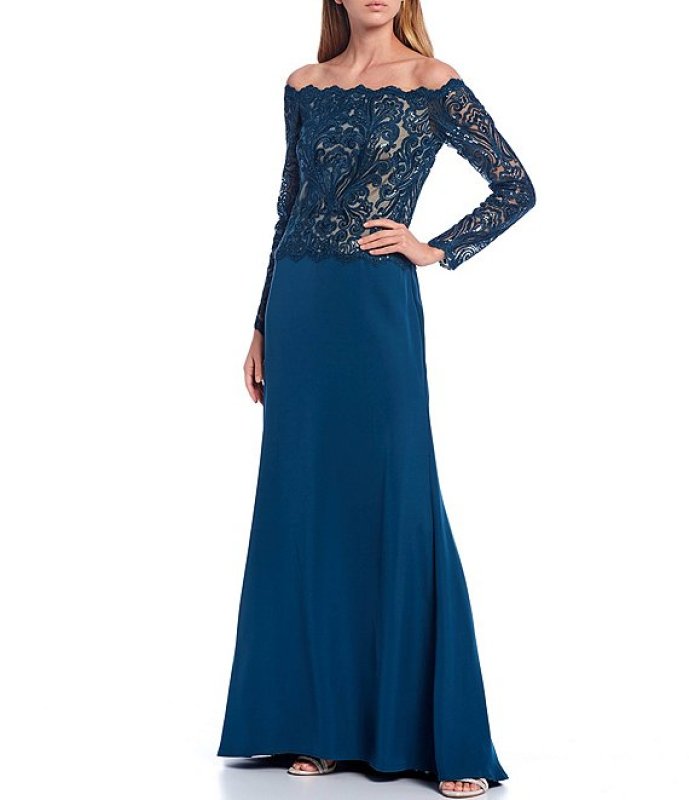 Tadashi Shoji タダシショージ オフショルダーロングドレス ブルー系