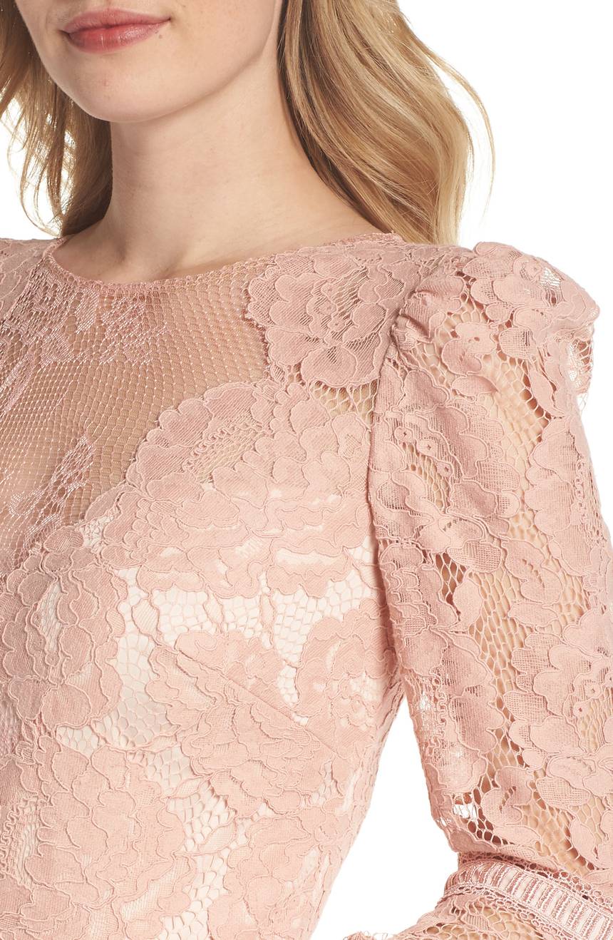 Tadashi Shoji タダシショージ ベルスリーブレースドレス ピンク系