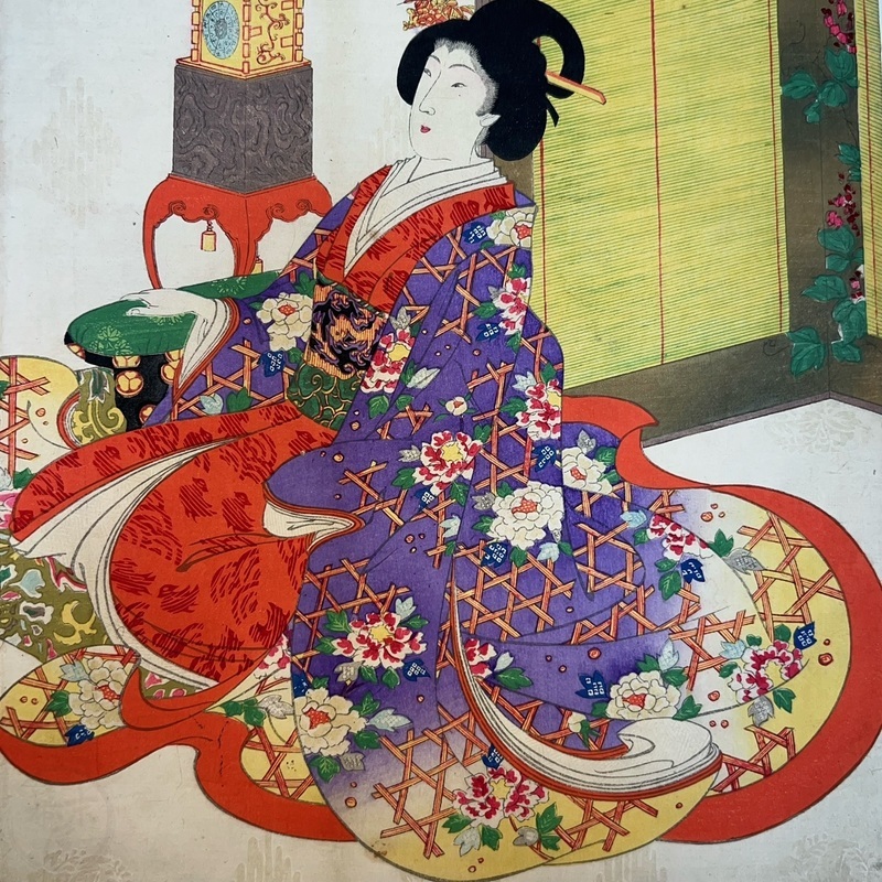 緑屋c□ 木版画 3枚綴 揚洲周延 画 徳川時代 貴婦人