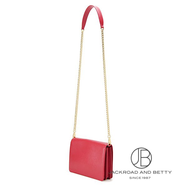 サフィアーノレザー チェーンウォレット ショルダーバッグ レッド 赤