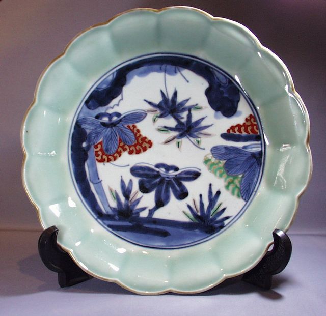 古伊万里 青磁 柿右衛門様式 金彩染付皿 5枚セット