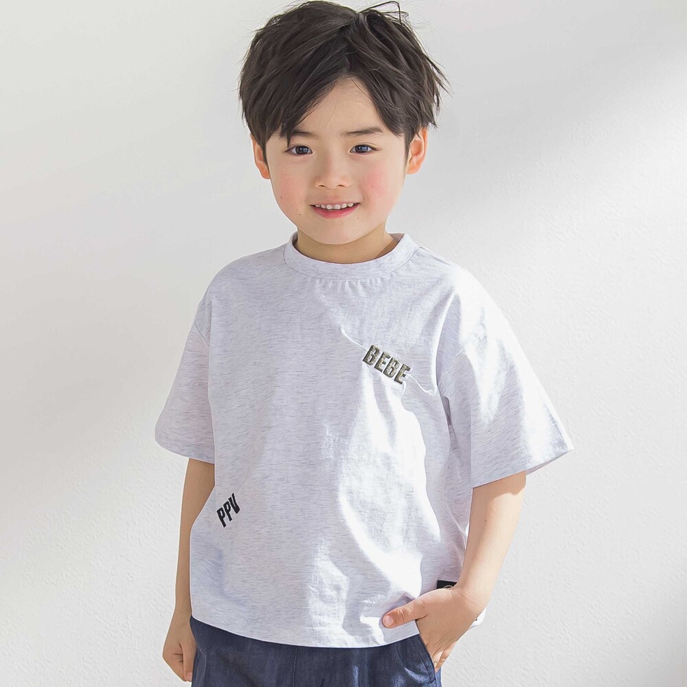 文字刺しゅうタック入りTシャツ(95~150cm)(95cm ホワイト系): トップス