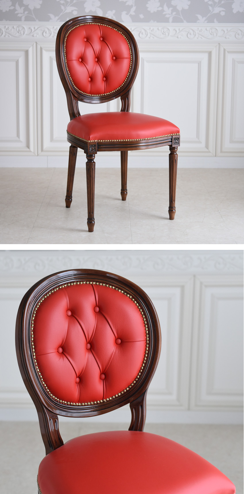 イタリア製 ダイニングチェア 本革レッド 幅48.5cm | ロココ調家具通販