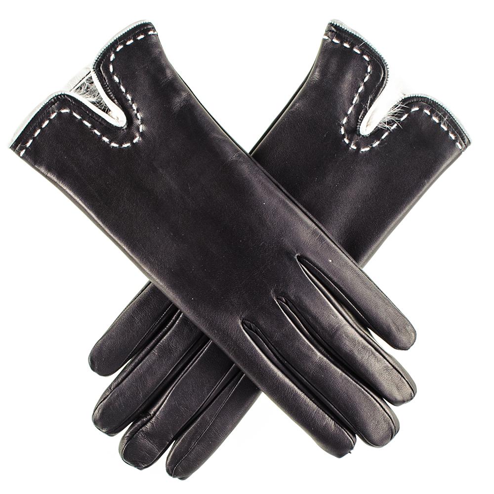 Black and Vanilla Rabbit Fur Lined Leather Gloves – Black.co.uk