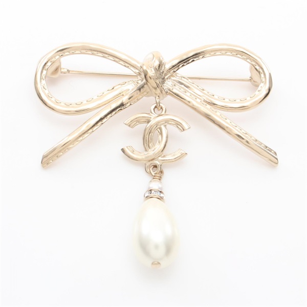 レア☆CHANELシャネル☆ファー＆リボン&パールココマークブローチ白