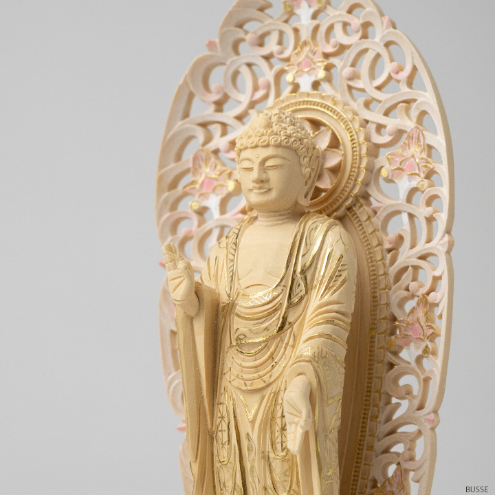 木製 笑顔の仏像 彫刻 約60cm