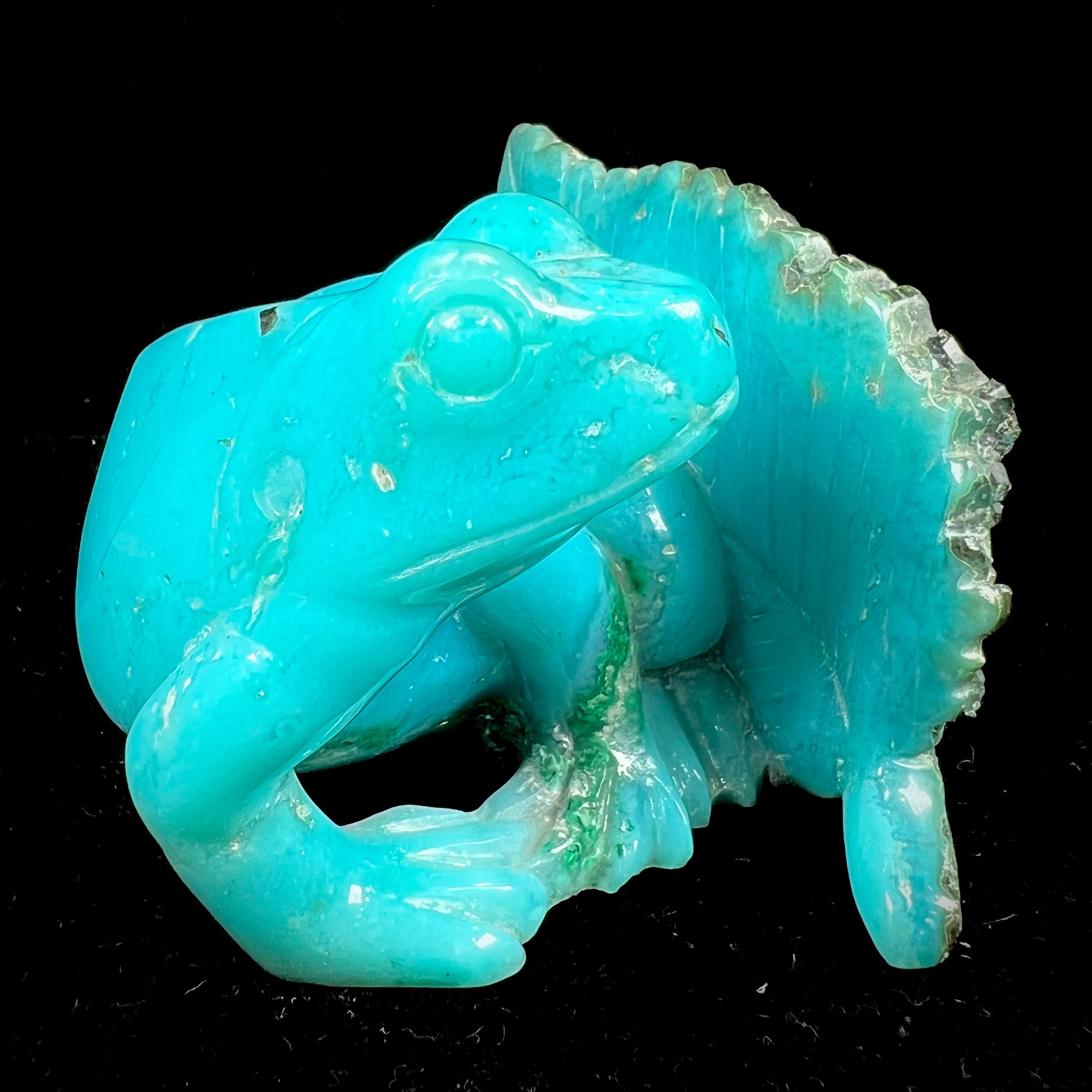 Chrysocolla Stone Frog Carving, 2.5