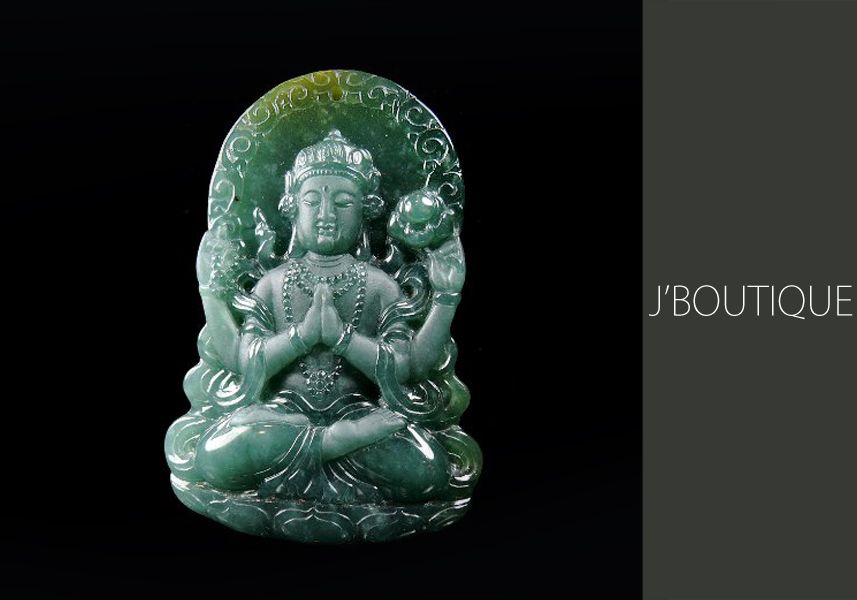 ミャンマー産天然無処理翡翠 観音様 仏像 インテリア 手石 ペンダント