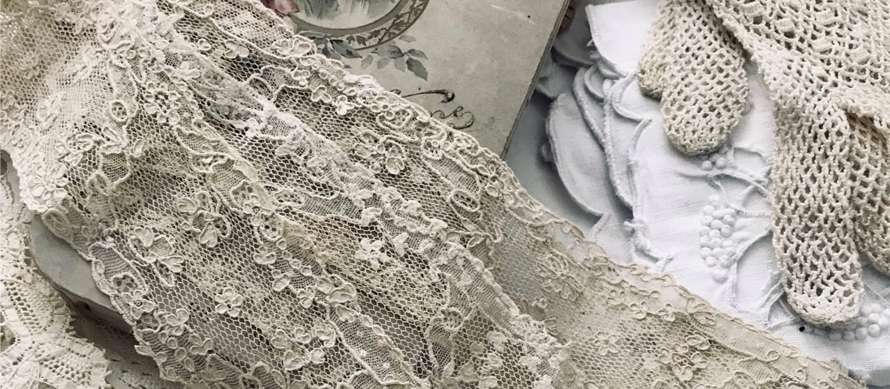 パリ発送】L2797 フランスアンティークノルマンディーレース ホワイト