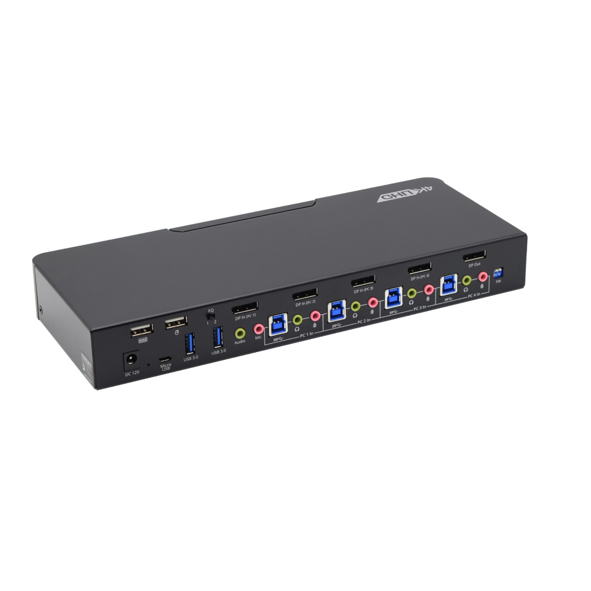 4-Port 4K DisplayPort & Audio KVM Switch with USB 3.0 Hub | gofanco