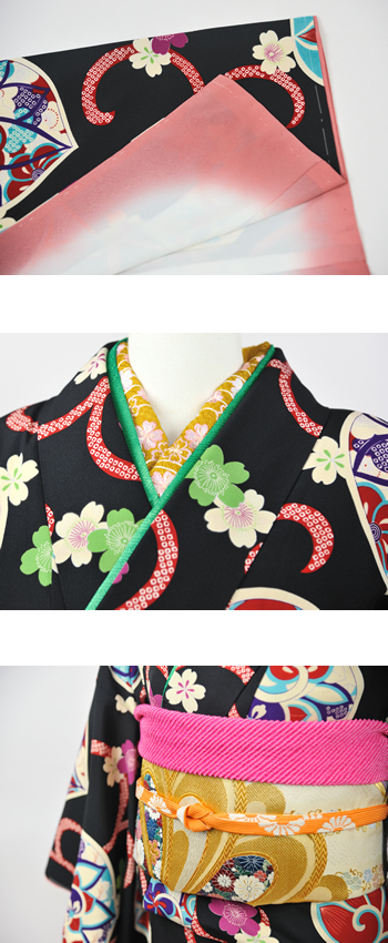 撫松庵 洗える振袖（葵唐草 黒） | 着物/紬/名古屋帯/和雑貨/かわちや