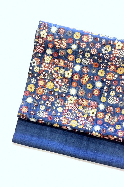 型絵染九寸名古屋帯/岡本紘子作 花 藍染絞り