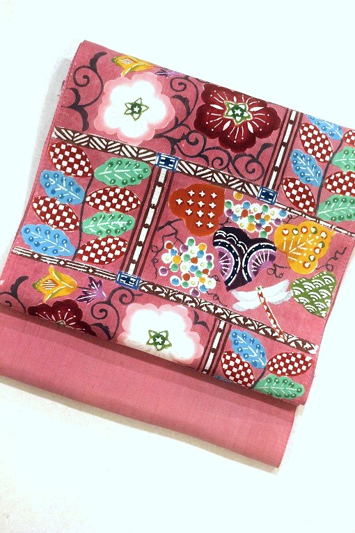 型絵染九寸名古屋帯/荒川眞理子・花園