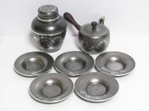錫製 茶器揃 急須 茶壷 茶合 茶托 本錫 煎茶道具 IL470 1FB6 錫製 茶器