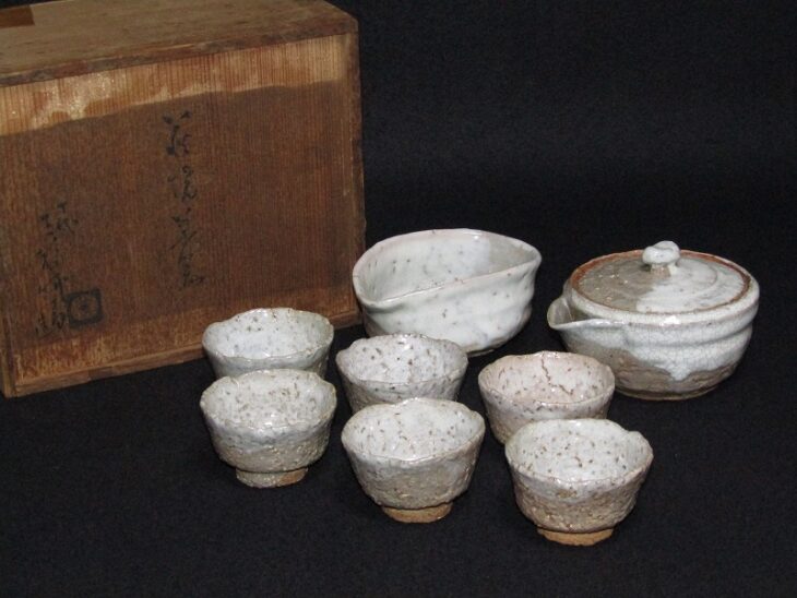 人間国宝 十代 三輪休雪（休和） 造 萩焼 煎茶器揃 宝