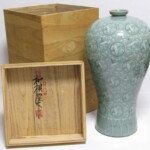 高麗青磁 人間国宝 柳 海剛 韓国人間文化財 象嵌彫文 た壺 高麗青磁