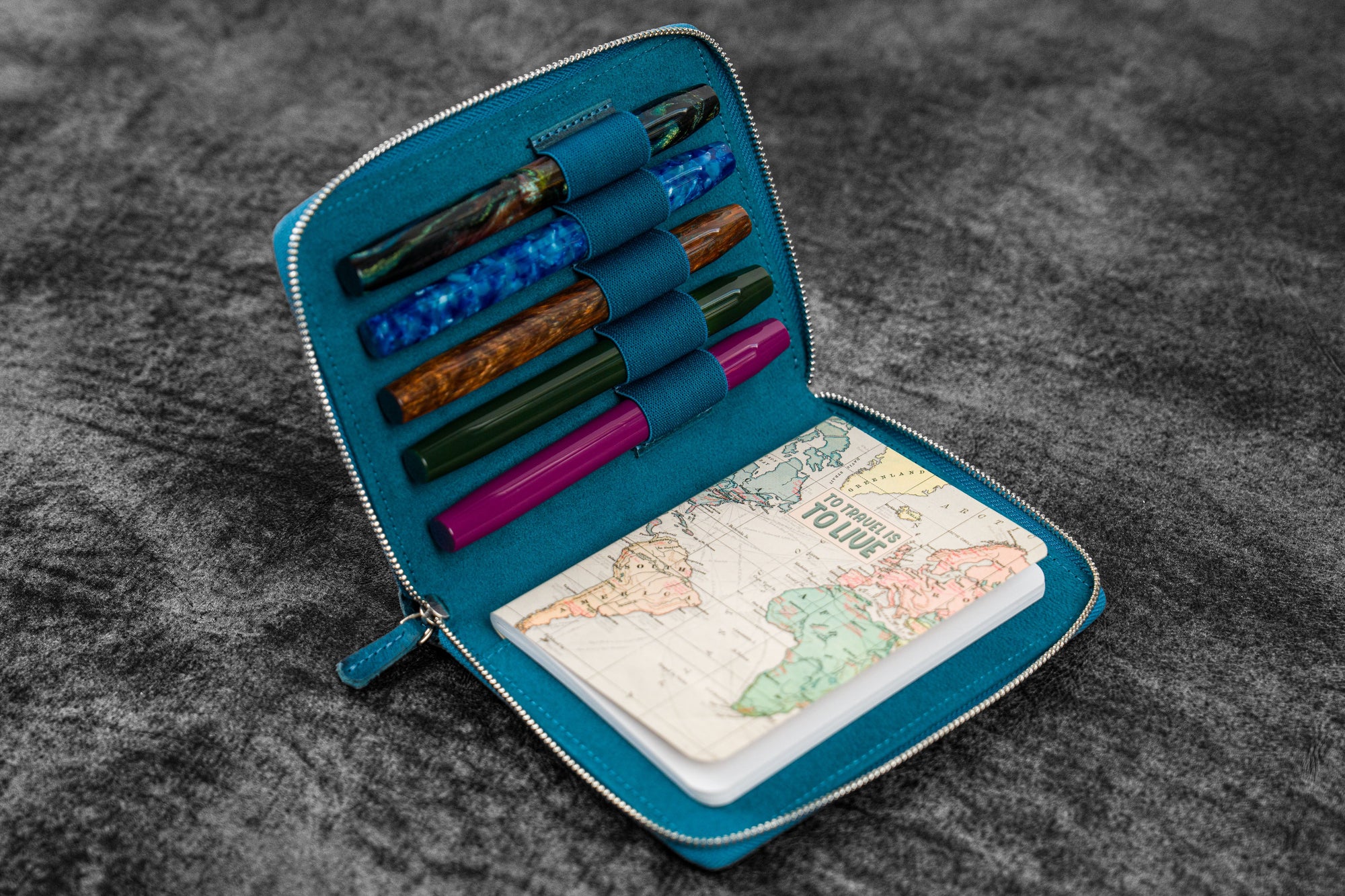 Leather Zip 5 Pen Case - Ocean Blue | Galen Leather