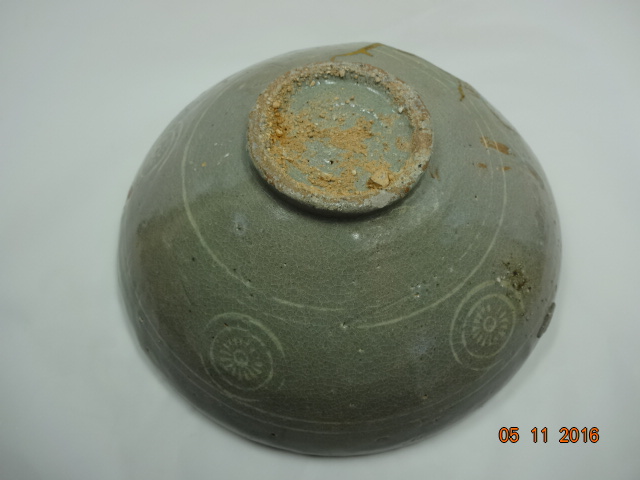 古代中国 青磁 青影刻雲鉢 幅約19.8㎝ トヒチル 東さ7-0304☆2F 古代