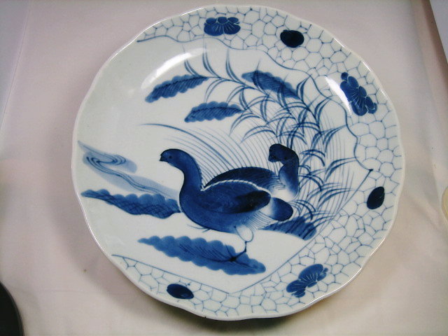 古美術・古道具・古伊万里染付皿・おしどり・江戸後期 茶道具・古道具