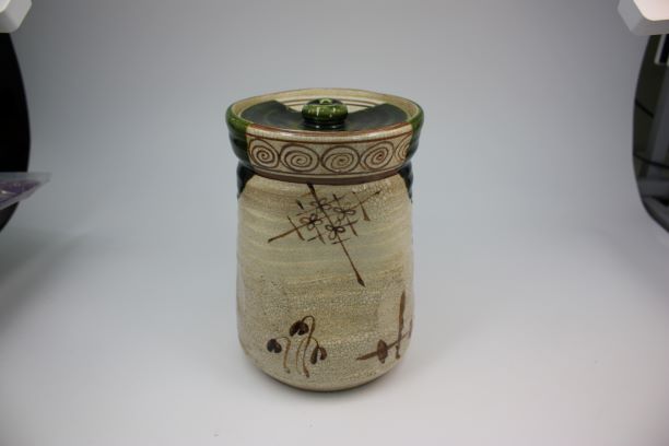 茶道具・古道具・織部焼・水指・中置・織部焼細水指・松本鉄山作