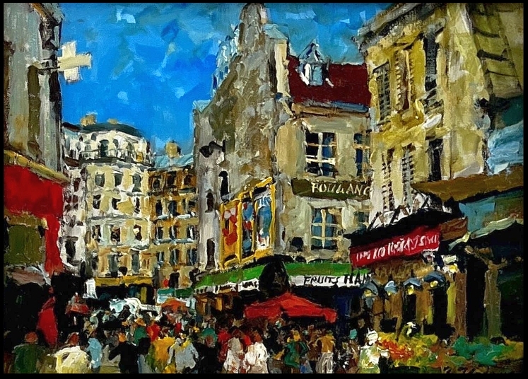 児玉幸雄 パリーの朝市 リトグラフ 石版画 絵画 風景画 洋画 児玉幸雄