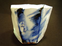 青華 染付 瓔珞文蓋碗 茶藝 在銘 加藤清昌 蓋付碗 煎茶碗 茶道具 茶器