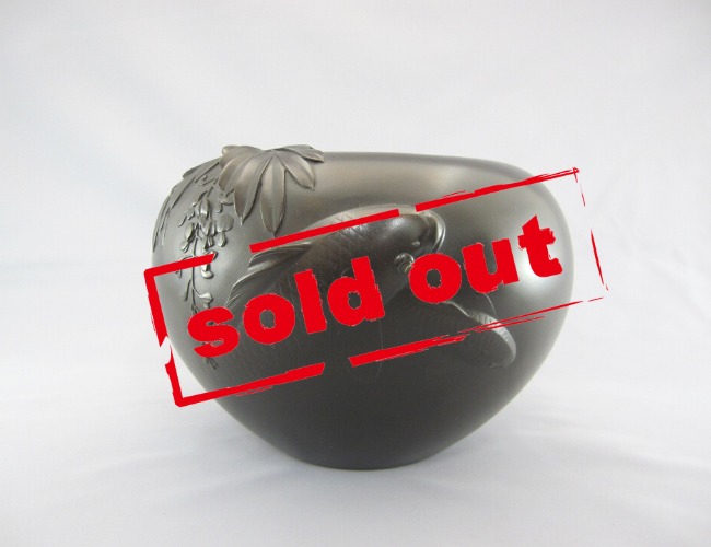 鋳銅名手】加納晴雲 象嵌 游鯉図花瓶 | 明治工芸・明治金工の販売専門