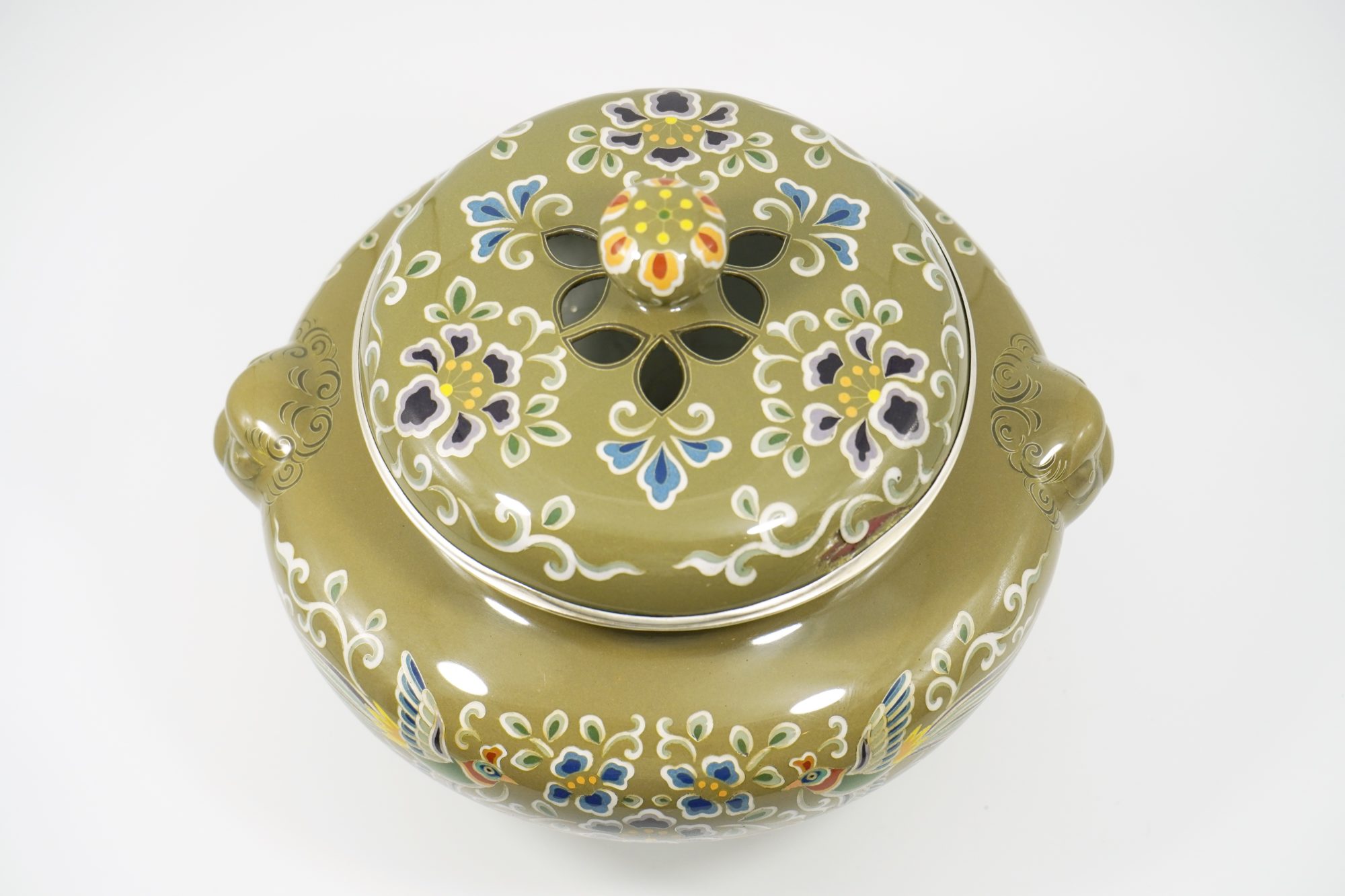 E801 】 超名品 明治期尾張七宝上手作品 銀線七宝獅子鳳凰文トレイ