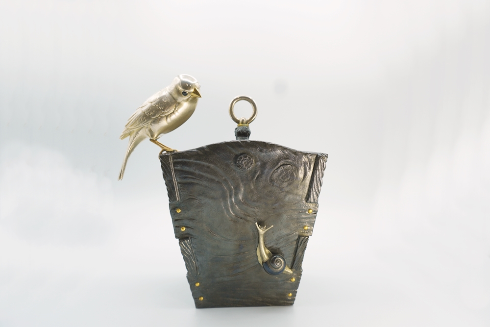 川和暁雲 純銀 朧銀 象嵌 釣瓶花器 | 明治工芸・明治金工の販売専門店