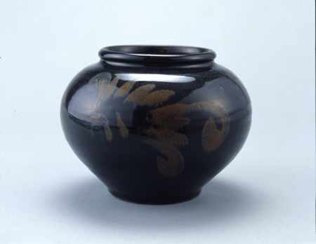 金～元時代・13～14世紀 「河南天目」 黒釉褐彩牡丹文大壷 WWTT131