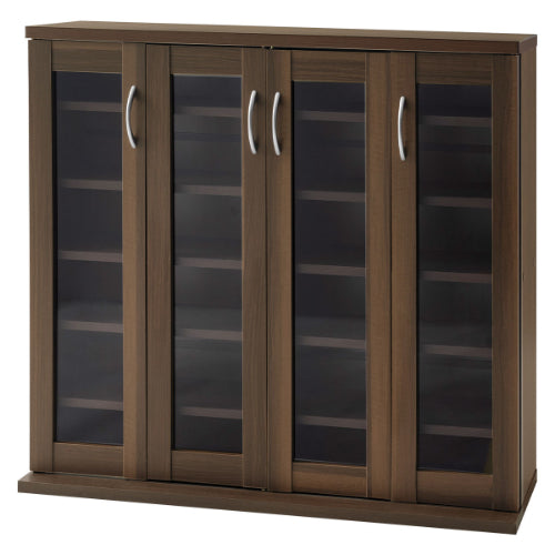 ベルメゾン ブラウン木製キャビネット ガラス扉付き Amazon