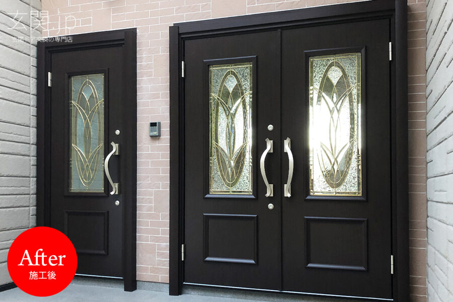 大型 ステンドグラスパネル 三重構造 高性能 住宅 玄関ドアリフォーム