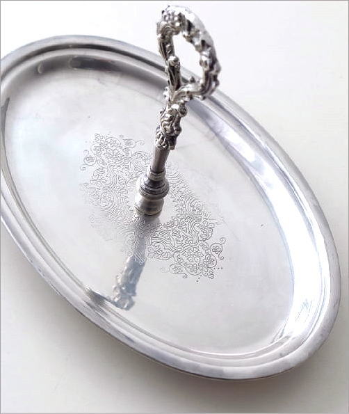 アンティークシルバー800 トレー銀線細工の可愛いミニチュアトレイ