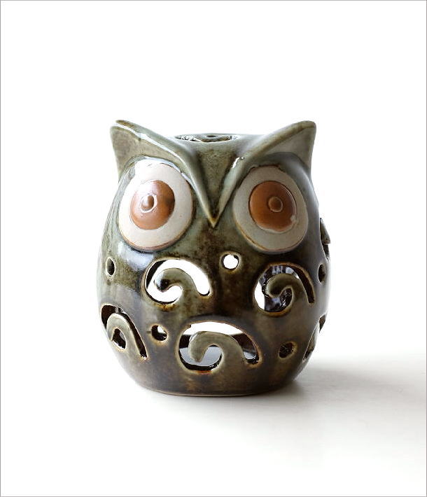 お香立て 香炉 陶器 おしゃれ フクロウ かわいい 手のひらサイズ LED