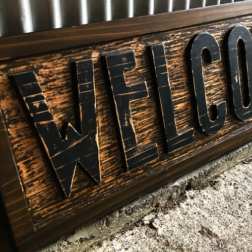 WELCOME看板 木製 ウッドサイン｜木製看板のGLITZ-GLITZ