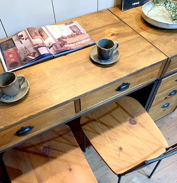 インダストリアルアイアンデスク・パイン古材風@大阪東京名古屋