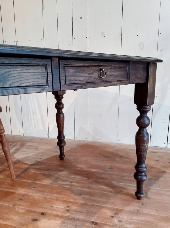 古家具 アンティーク机 2杯引き出し サイドテーブル ろくろ脚 無垢 古